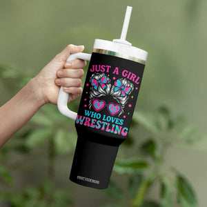 Just A Girl Who Loves Wrestling Tumbler With Handle Funny Wrestle Lover Wrestler Messy Bun TS10 Print Your Wear