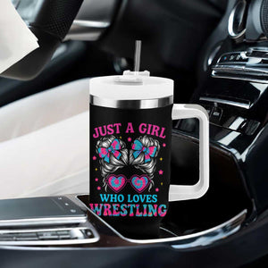 Just A Girl Who Loves Wrestling Tumbler With Handle Funny Wrestle Lover Wrestler Messy Bun TS10 Print Your Wear