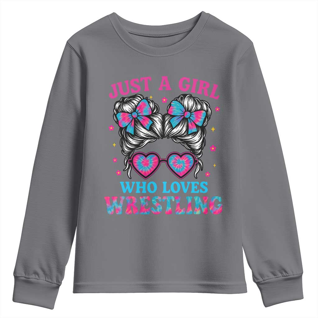 Just A Girl Who Loves Wrestling Youth Sweatshirt Funny Wrestle Lover Wrestler Messy Bun TS10 Charcoal Print Your Wear