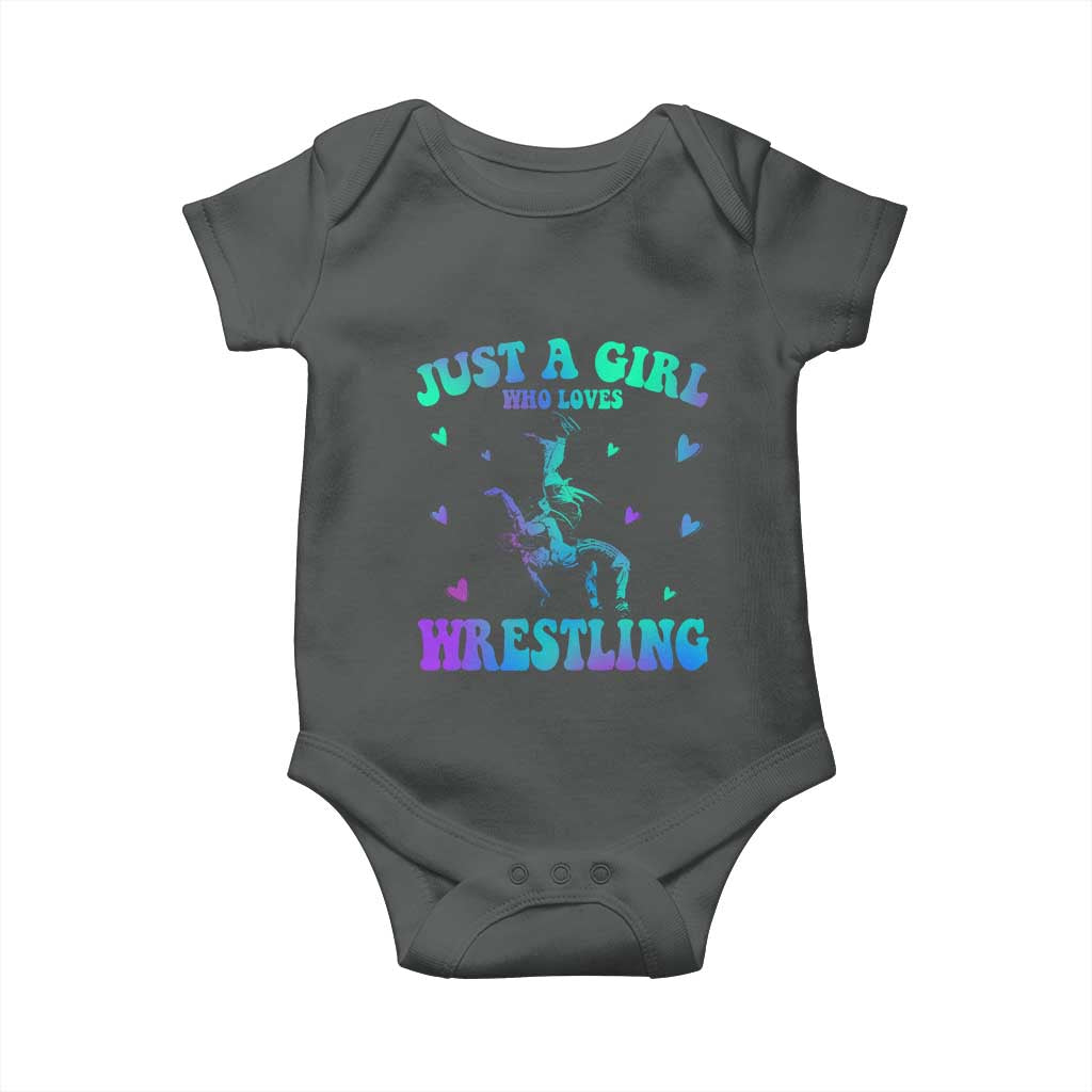 Just A Girl Who Loves Wrestling Baby Onesie Funny Wrestle Lover Wrestler TS10 Dark Heather Print Your Wear
