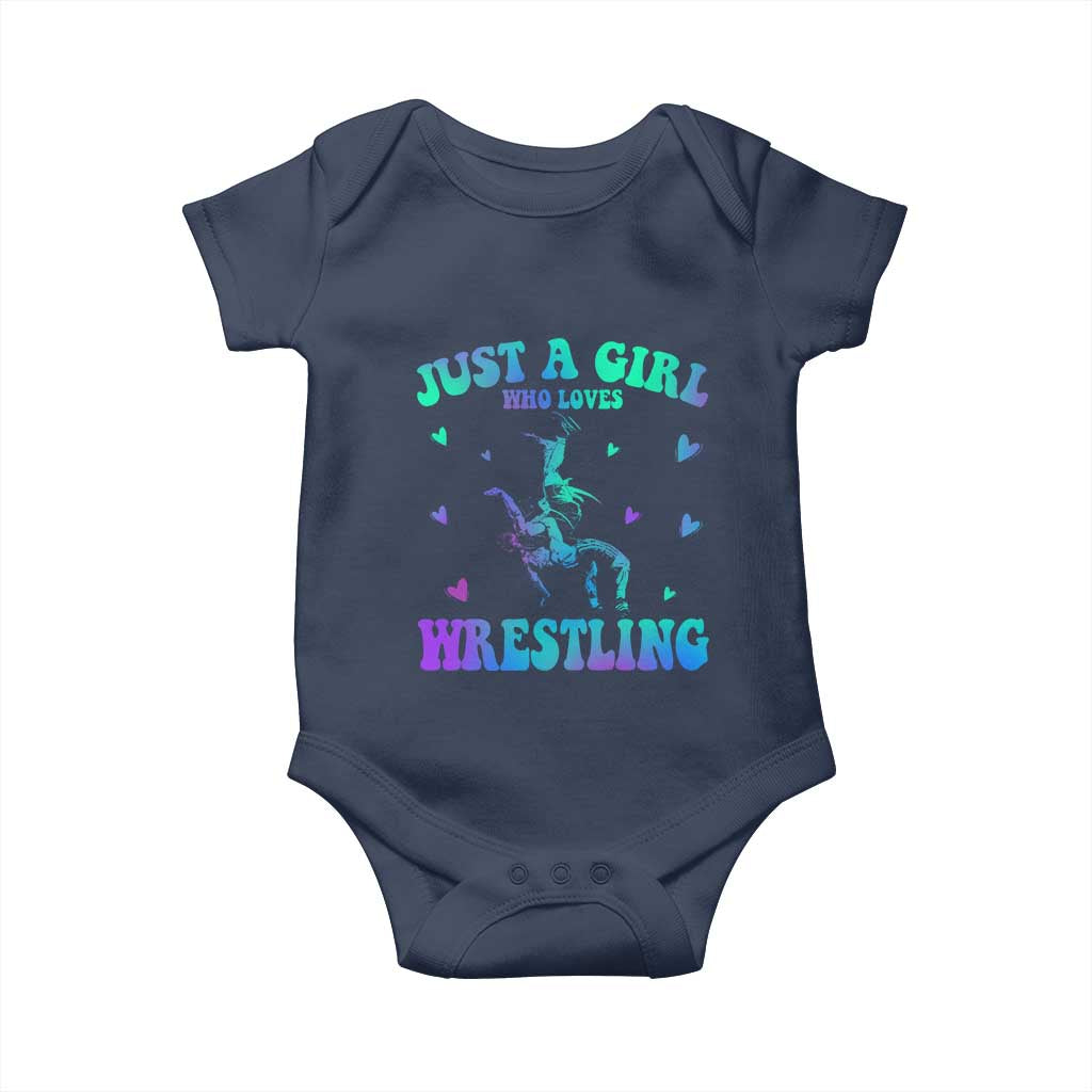Just A Girl Who Loves Wrestling Baby Onesie Funny Wrestle Lover Wrestler TS10 Navy Print Your Wear
