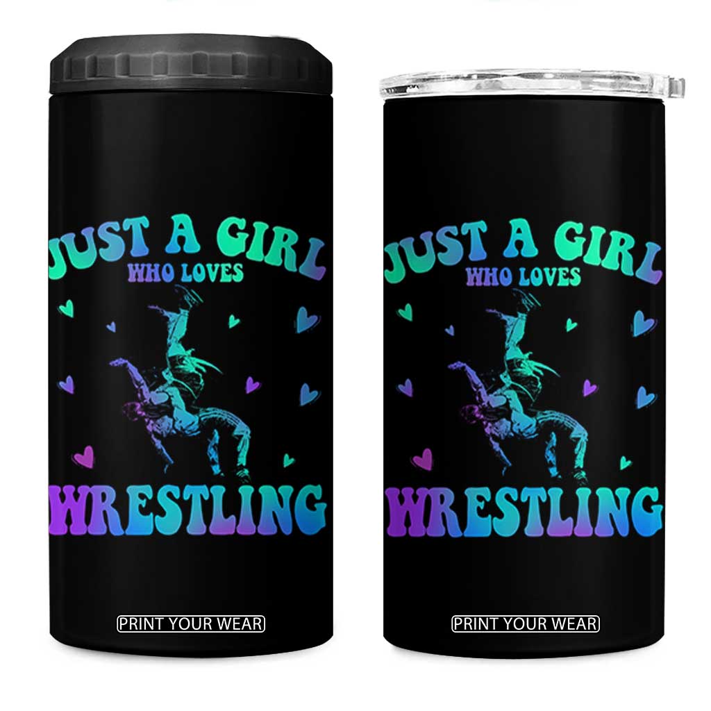 Just A Girl Who Loves Wrestling 4 in 1 Can Cooler Tumbler Funny Wrestle Lover Wrestler TS10 One Size: 16 oz Black Print Your Wear