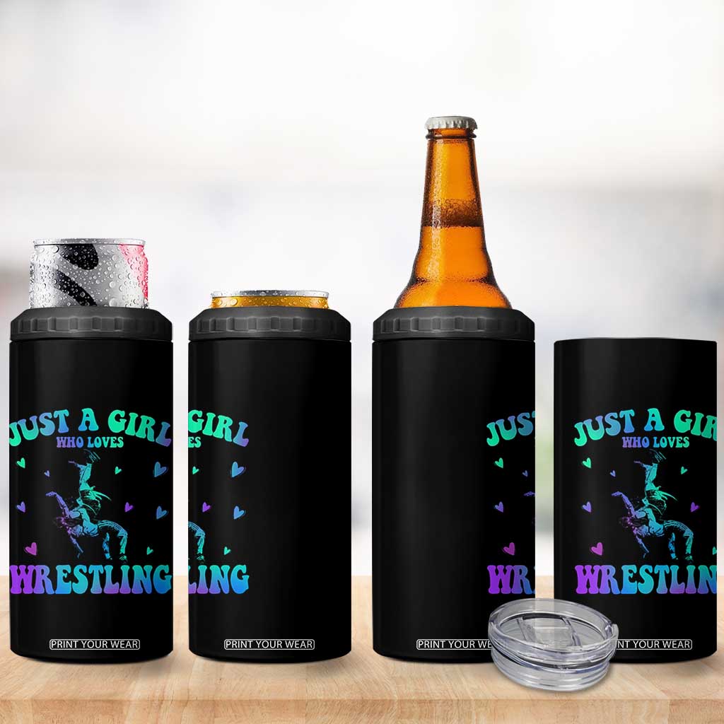 Just A Girl Who Loves Wrestling 4 in 1 Can Cooler Tumbler Funny Wrestle Lover Wrestler TS10 Print Your Wear