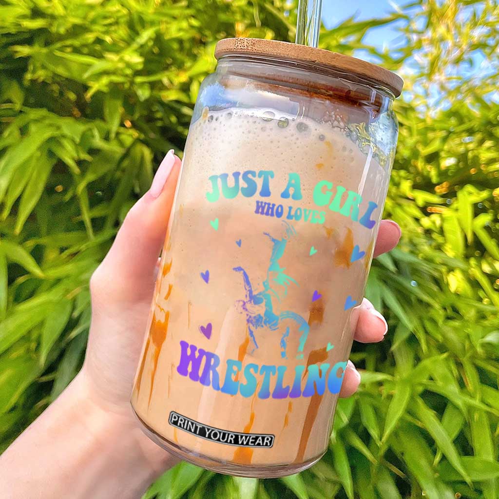 Just A Girl Who Loves Wrestling Glass Can Funny Wrestle Lover Wrestler TS10 Black Print Your Wear