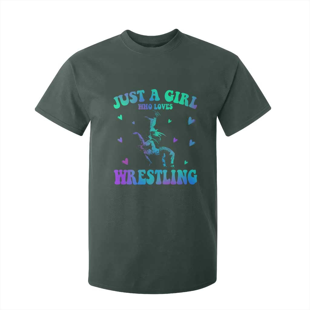 Just A Girl Who Loves Wrestling T Shirt For Kid Funny Wrestle Lover Wrestler TS10 Dark Forest Green Print Your Wear