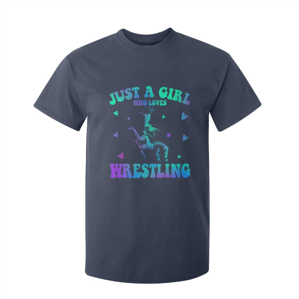 Just A Girl Who Loves Wrestling T Shirt For Kid Funny Wrestle Lover Wrestler TS10 Navy Print Your Wear