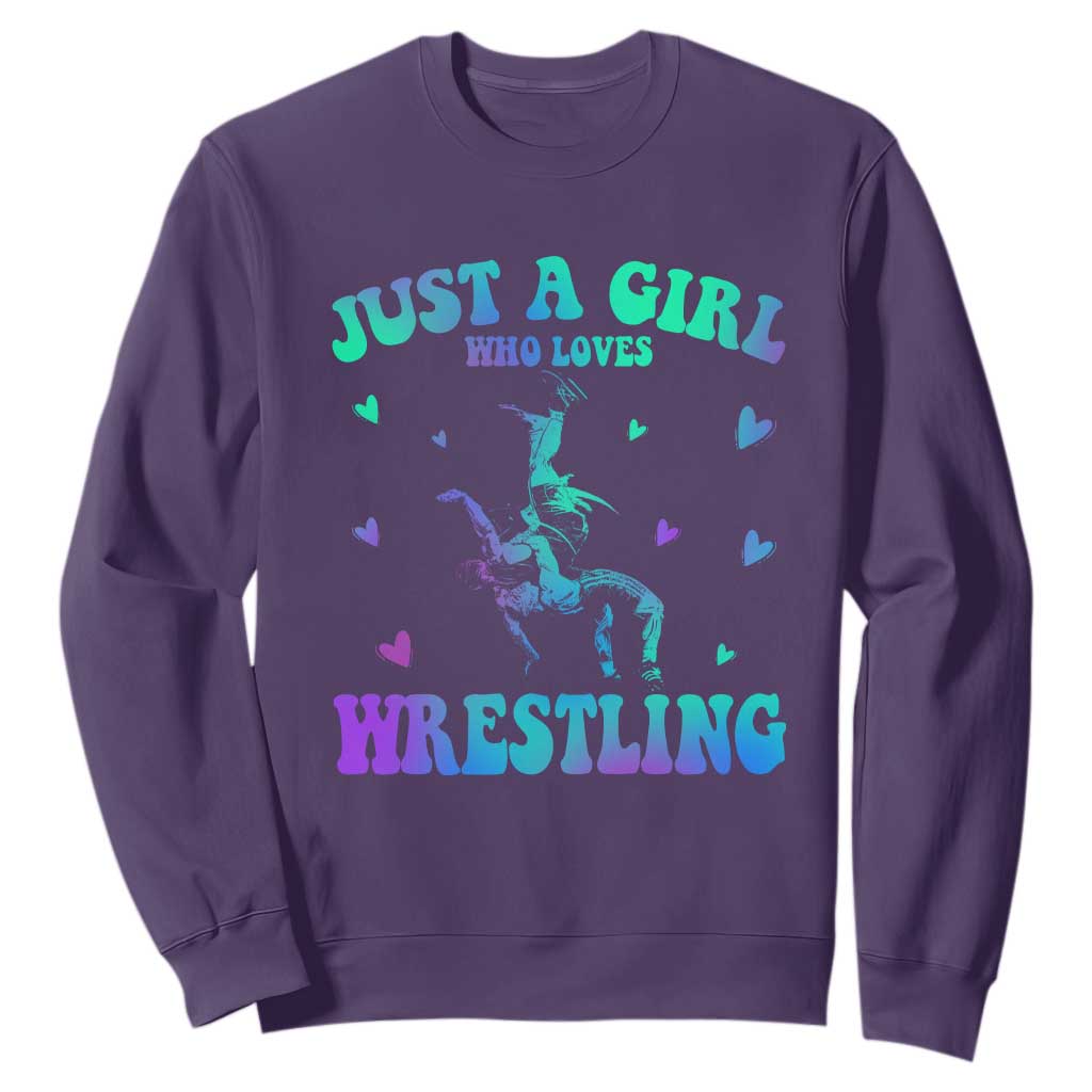 Just A Girl Who Loves Wrestling Sweatshirt Funny Wrestle Lover Wrestler TS10 Purple Print Your Wear