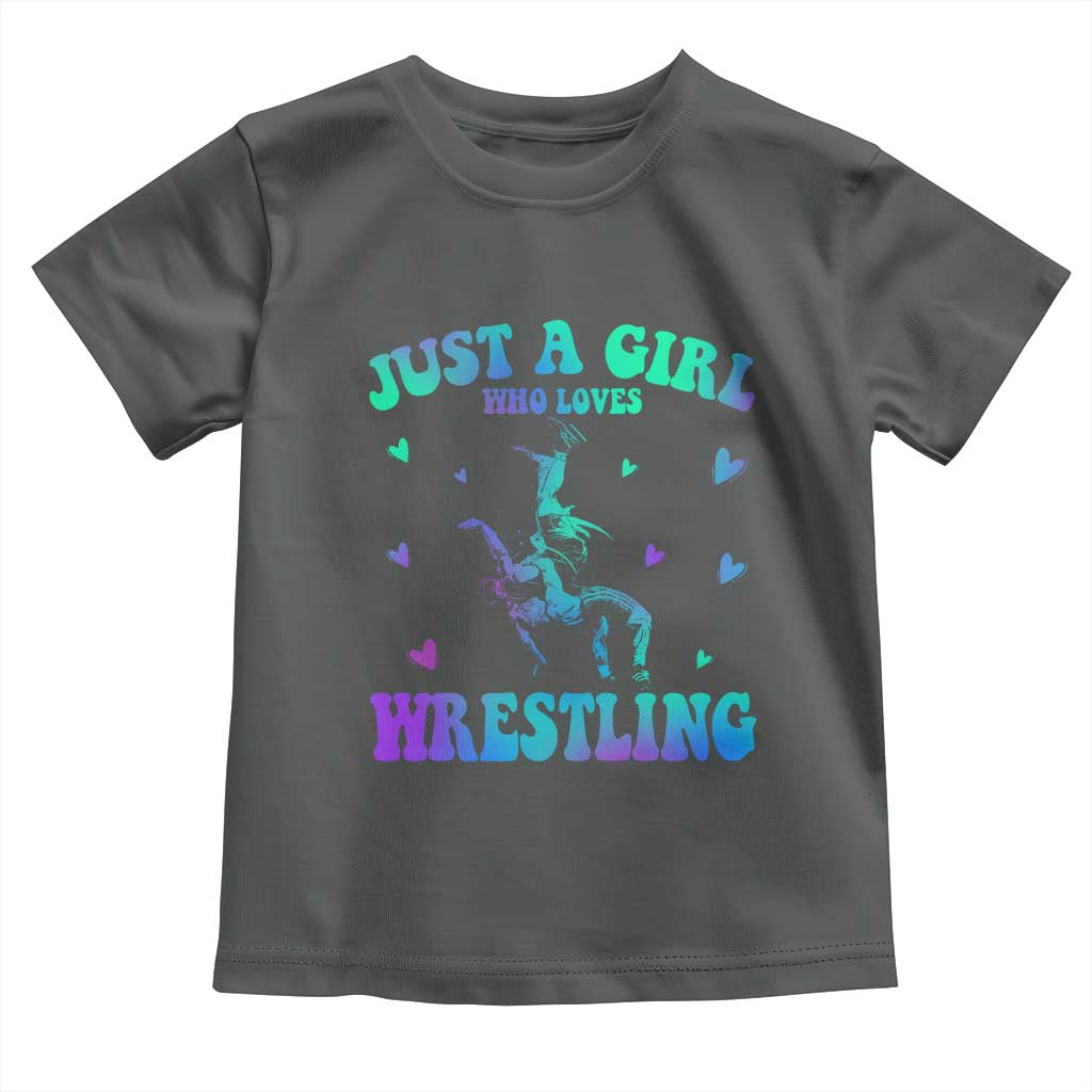 Just A Girl Who Loves Wrestling Toddler T Shirt Funny Wrestle Lover Wrestler TS10 Dark Heather Print Your Wear