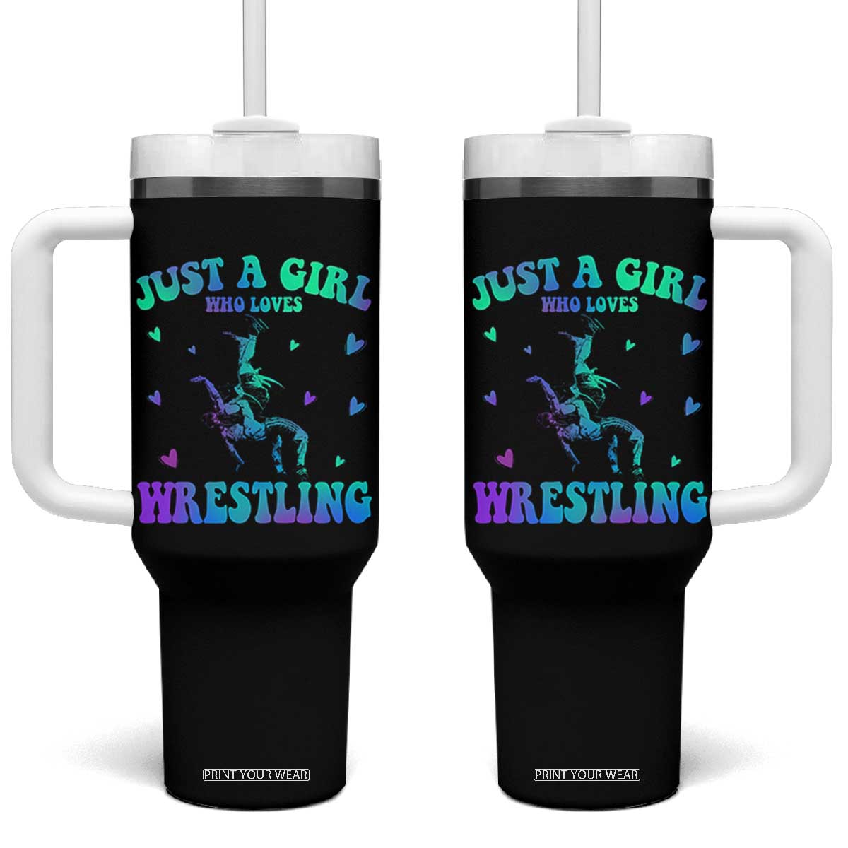 Just A Girl Who Loves Wrestling Tumbler With Handle Funny Wrestle Lover Wrestler TS10 One Size: 40 oz Black Print Your Wear