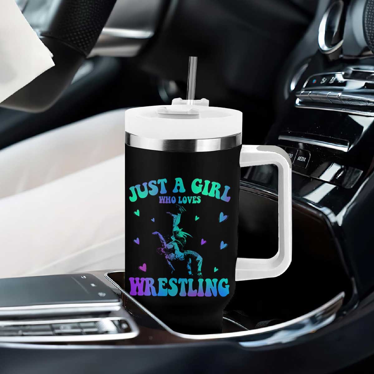 Just A Girl Who Loves Wrestling Tumbler With Handle Funny Wrestle Lover Wrestler TS10 Print Your Wear