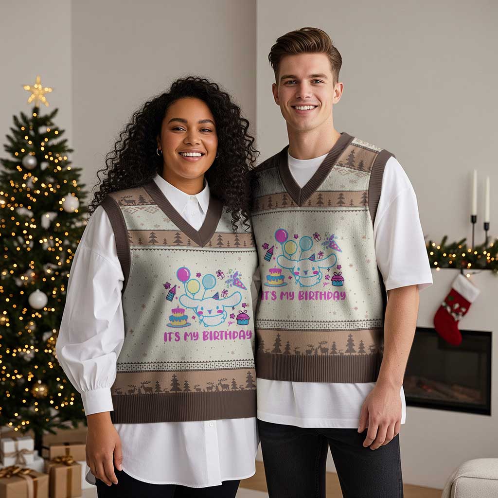 Its My Birthday V-Neck Knit Sweater Vest Girl Party Funny Bday Family Party TS10 Mocha Mousse Print Your Wear