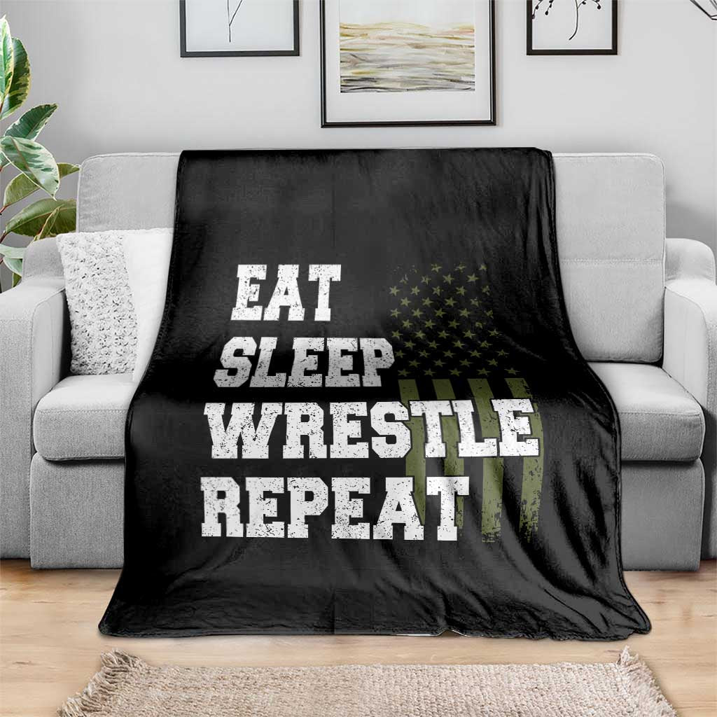 Eat Sleep Wrestle Repeat Throw Blanket Funny Wrestling Gym American Flag TS10 Print Your Wear