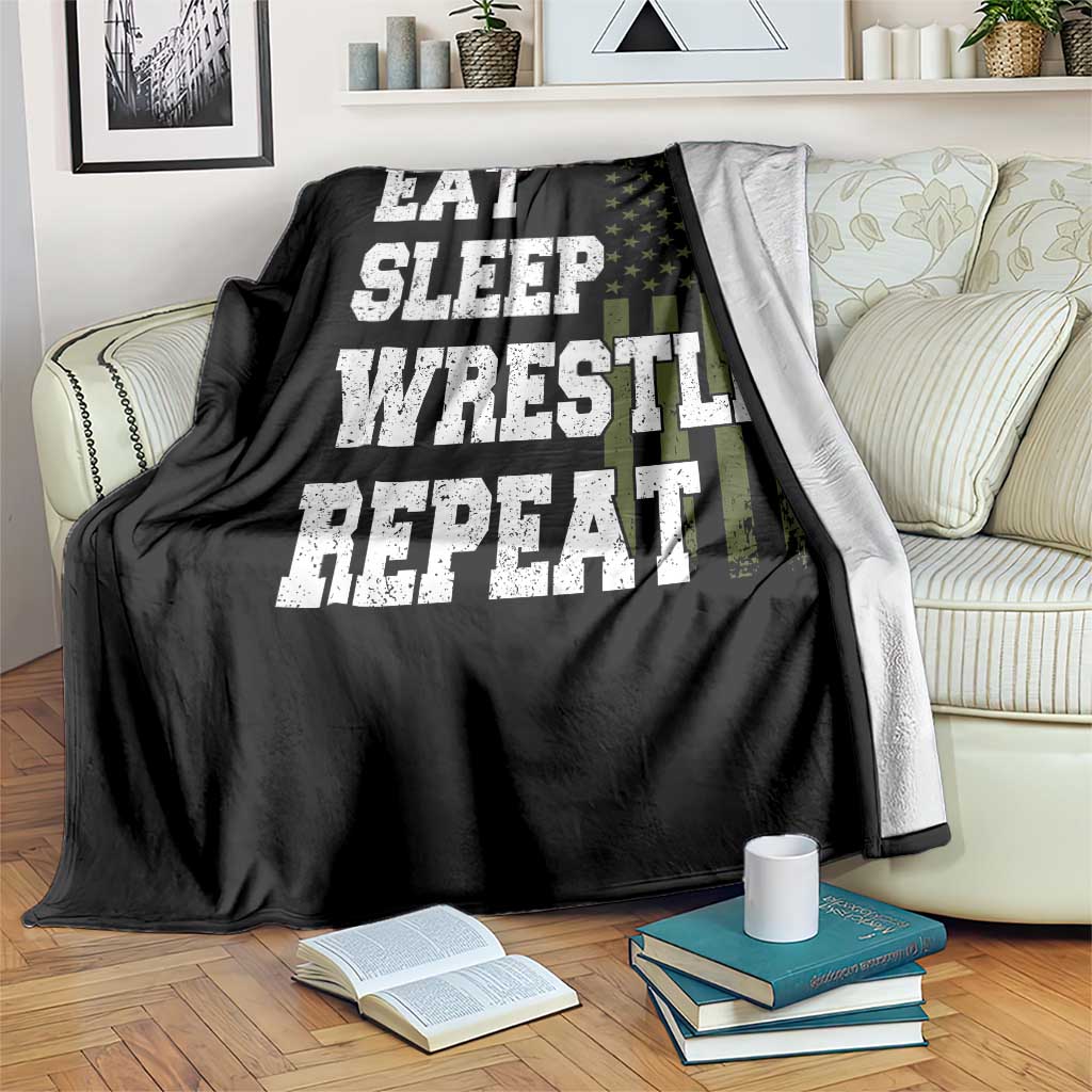 Eat Sleep Wrestle Repeat Throw Blanket Funny Wrestling Gym American Flag TS10 Print Your Wear