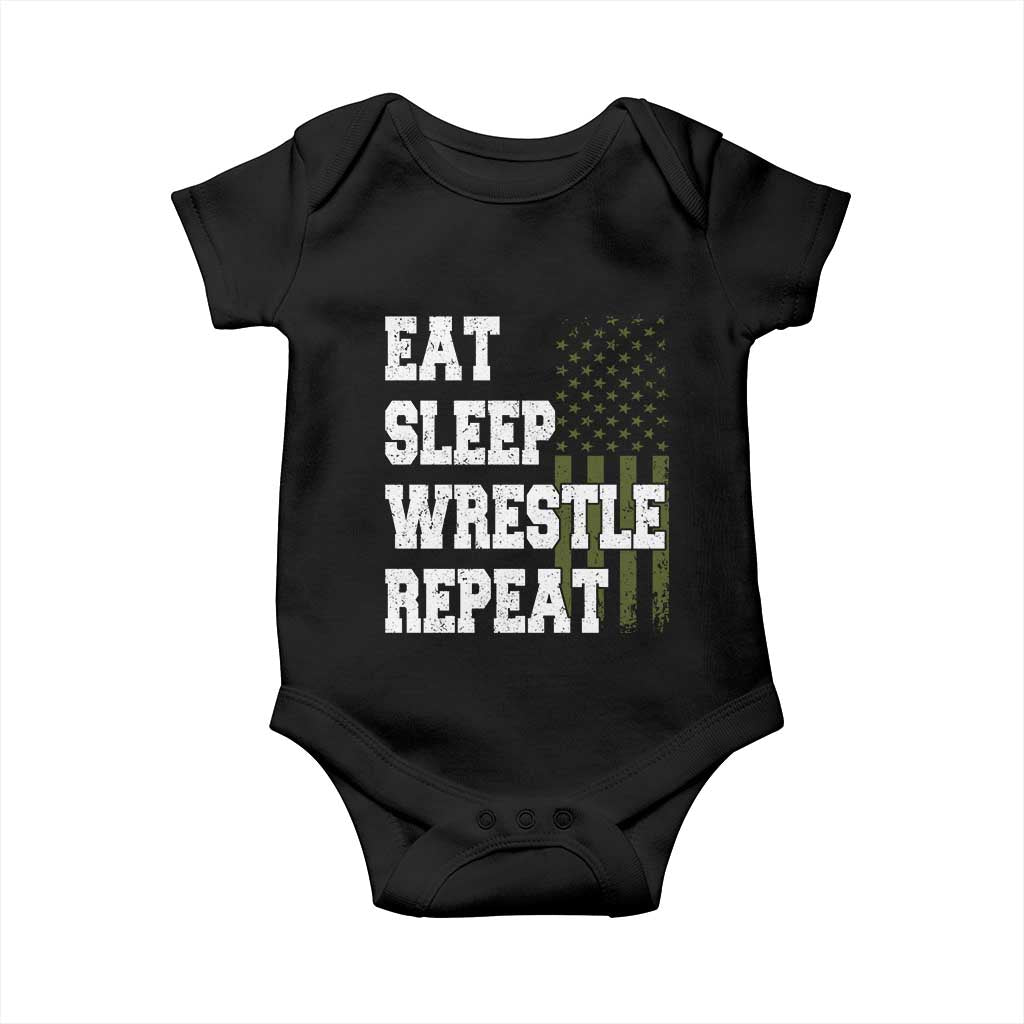 Eat Sleep Wrestle Repeat Baby Onesie Funny Wrestling Gym American Flag TS10 Black Print Your Wear