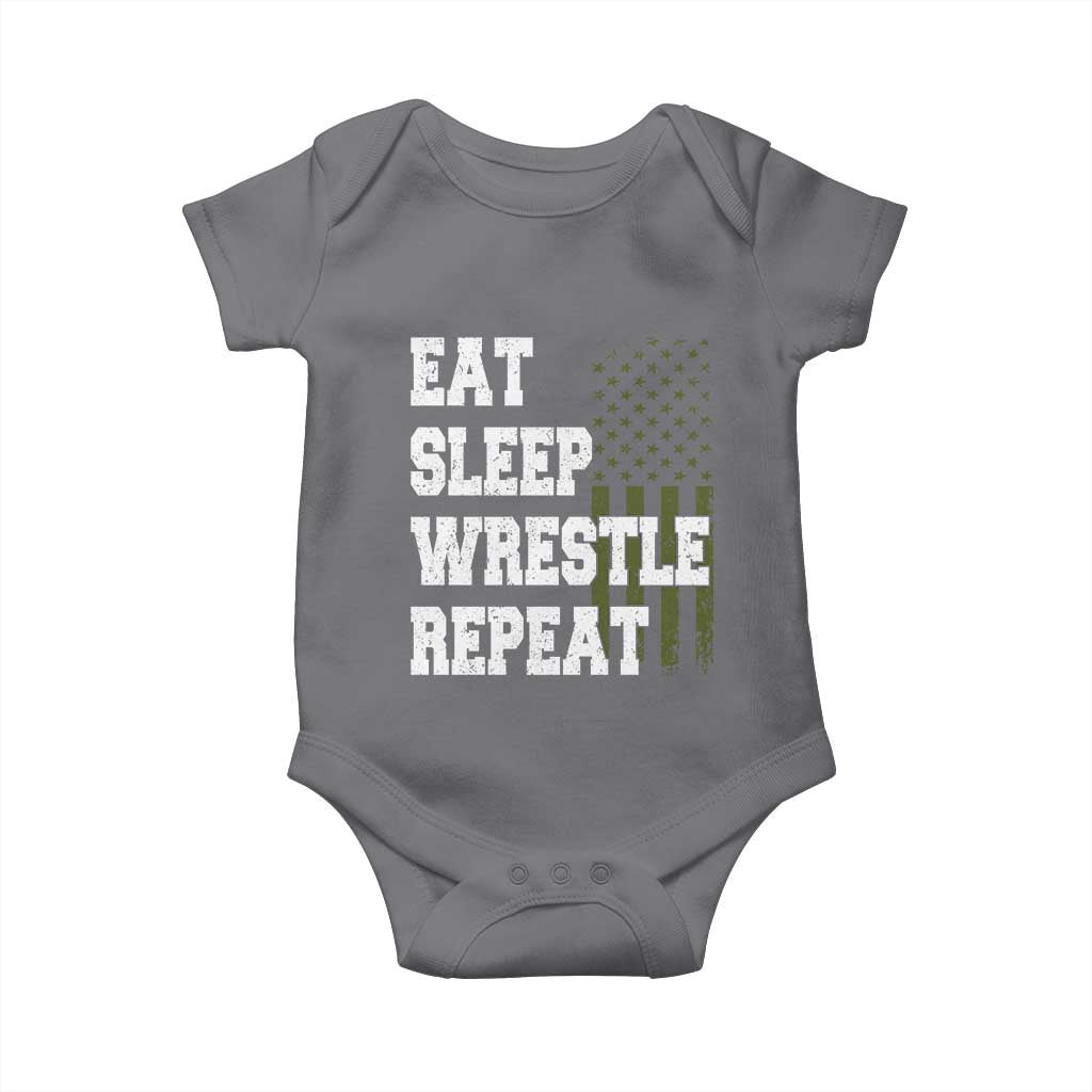 Eat Sleep Wrestle Repeat Baby Onesie Funny Wrestling Gym American Flag TS10 Charcoal Print Your Wear