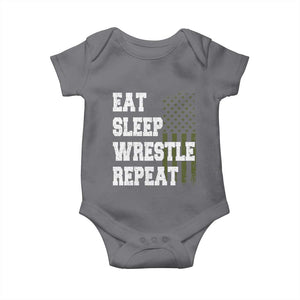Eat Sleep Wrestle Repeat Baby Onesie Funny Wrestling Gym American Flag TS10 Charcoal Print Your Wear