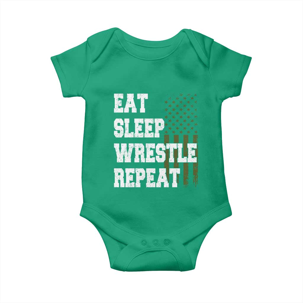 Eat Sleep Wrestle Repeat Baby Onesie Funny Wrestling Gym American Flag TS10 Irish Green Print Your Wear