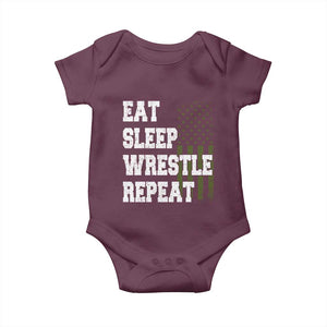 Eat Sleep Wrestle Repeat Baby Onesie Funny Wrestling Gym American Flag TS10 Maroon Print Your Wear