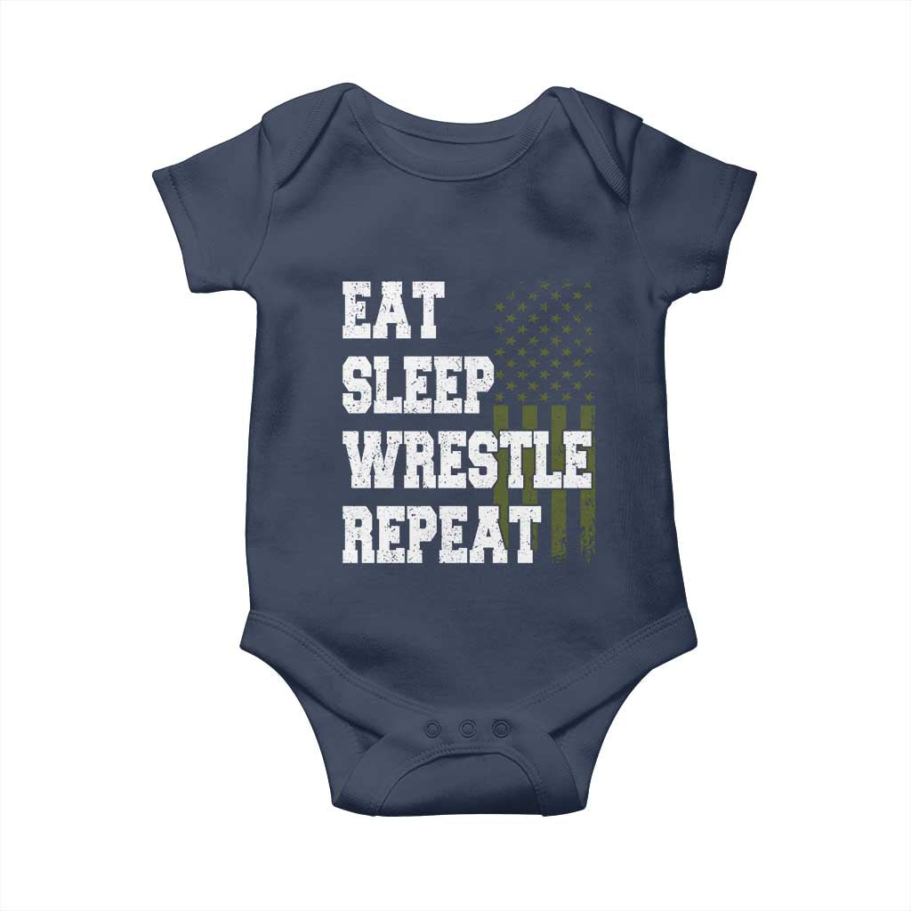 Eat Sleep Wrestle Repeat Baby Onesie Funny Wrestling Gym American Flag TS10 Navy Print Your Wear