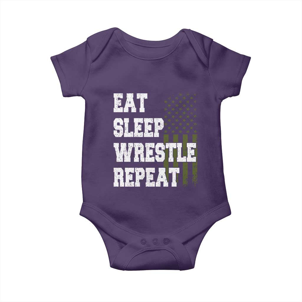 Eat Sleep Wrestle Repeat Baby Onesie Funny Wrestling Gym American Flag TS10 Purple Print Your Wear