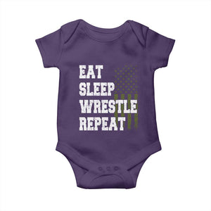 Eat Sleep Wrestle Repeat Baby Onesie Funny Wrestling Gym American Flag TS10 Purple Print Your Wear