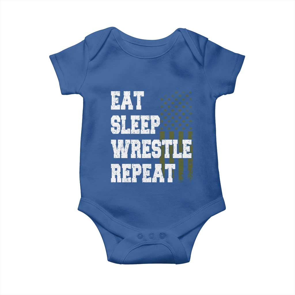 Eat Sleep Wrestle Repeat Baby Onesie Funny Wrestling Gym American Flag TS10 Royal Blue Print Your Wear