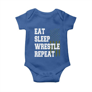 Eat Sleep Wrestle Repeat Baby Onesie Funny Wrestling Gym American Flag TS10 Royal Blue Print Your Wear