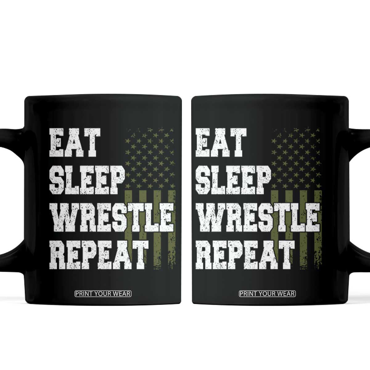 Eat Sleep Wrestle Repeat Coffee Mug Funny Wrestling Gym American Flag TS10 Black Print Your Wear