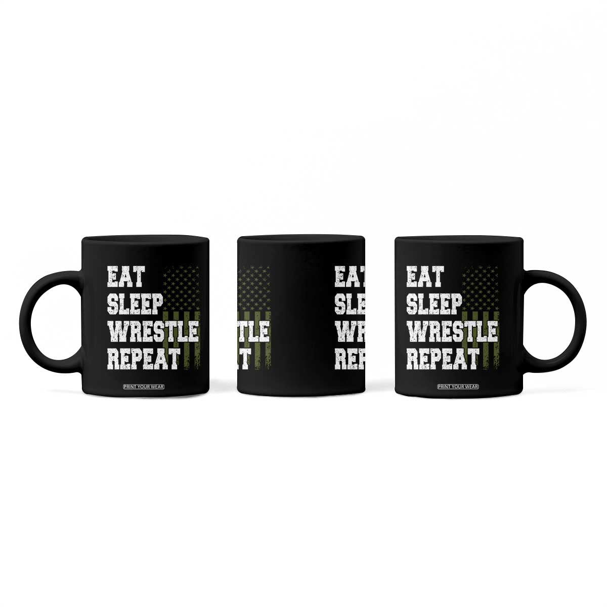 Eat Sleep Wrestle Repeat Coffee Mug Funny Wrestling Gym American Flag TS10 Print Your Wear