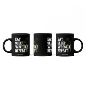 Eat Sleep Wrestle Repeat Coffee Mug Funny Wrestling Gym American Flag TS10 Print Your Wear