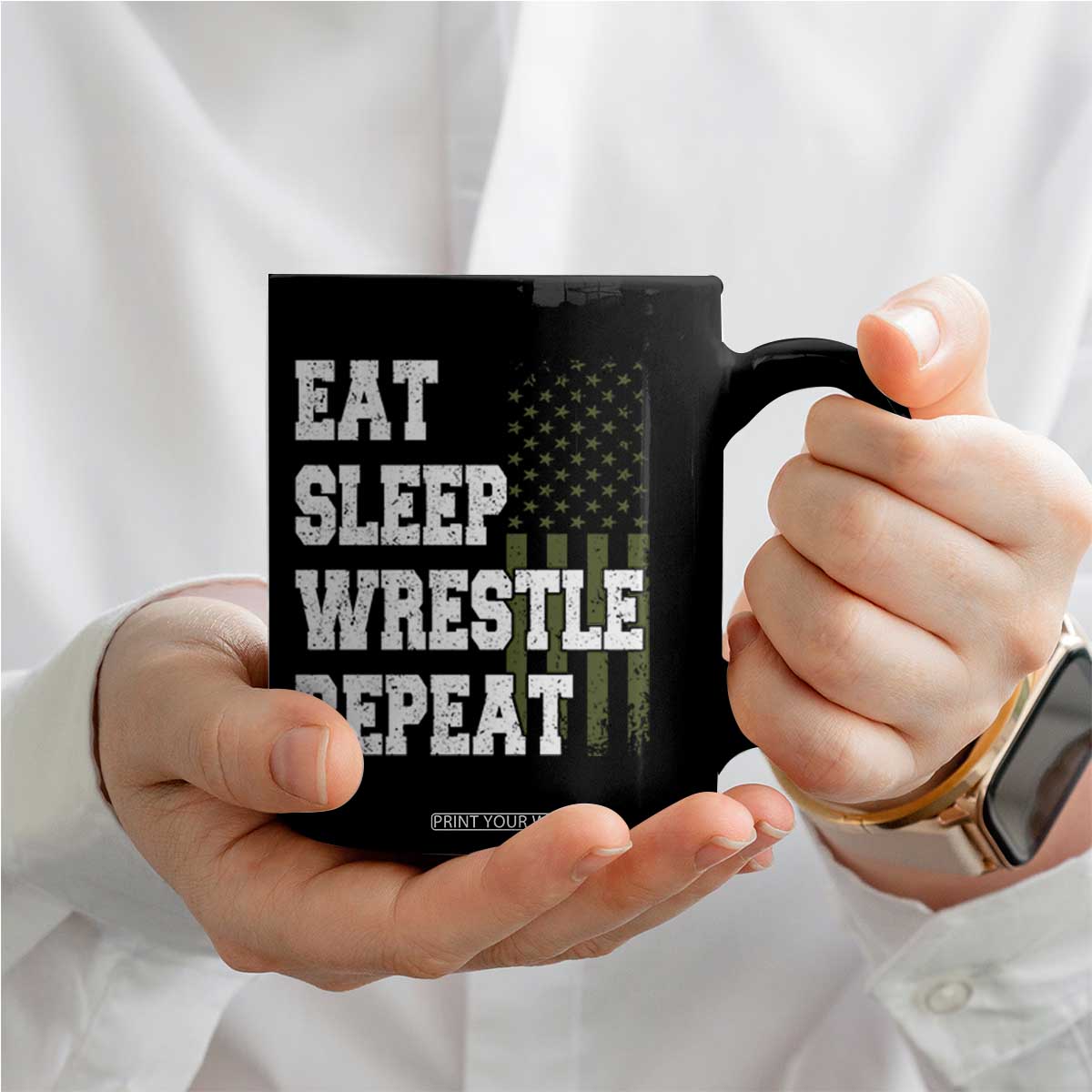 Eat Sleep Wrestle Repeat Coffee Mug Funny Wrestling Gym American Flag TS10 Print Your Wear