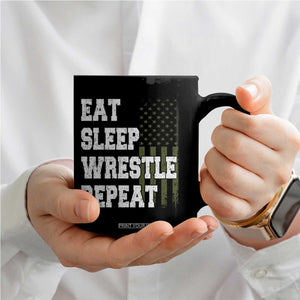 Eat Sleep Wrestle Repeat Coffee Mug Funny Wrestling Gym American Flag TS10 Print Your Wear