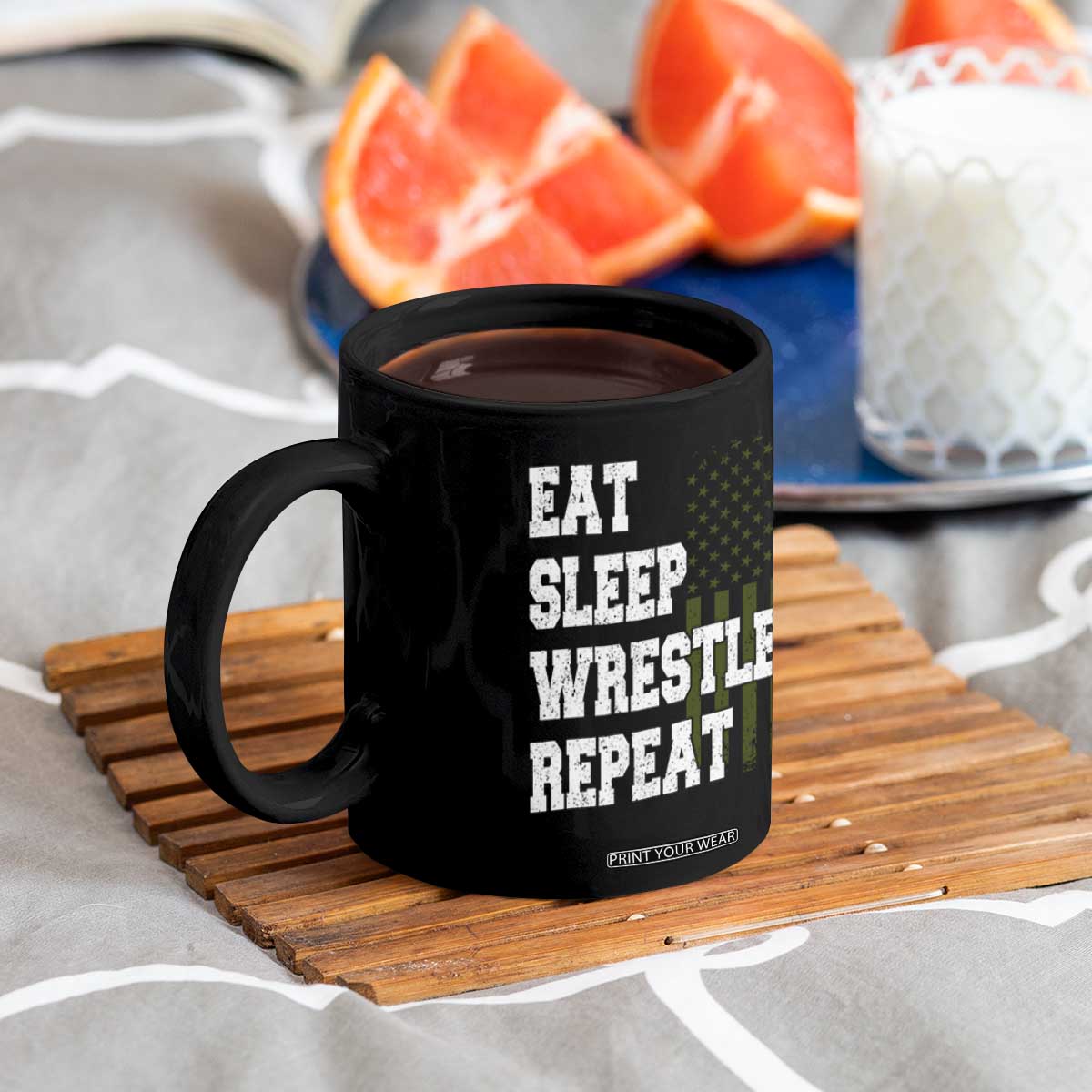 Eat Sleep Wrestle Repeat Coffee Mug Funny Wrestling Gym American Flag TS10 Print Your Wear