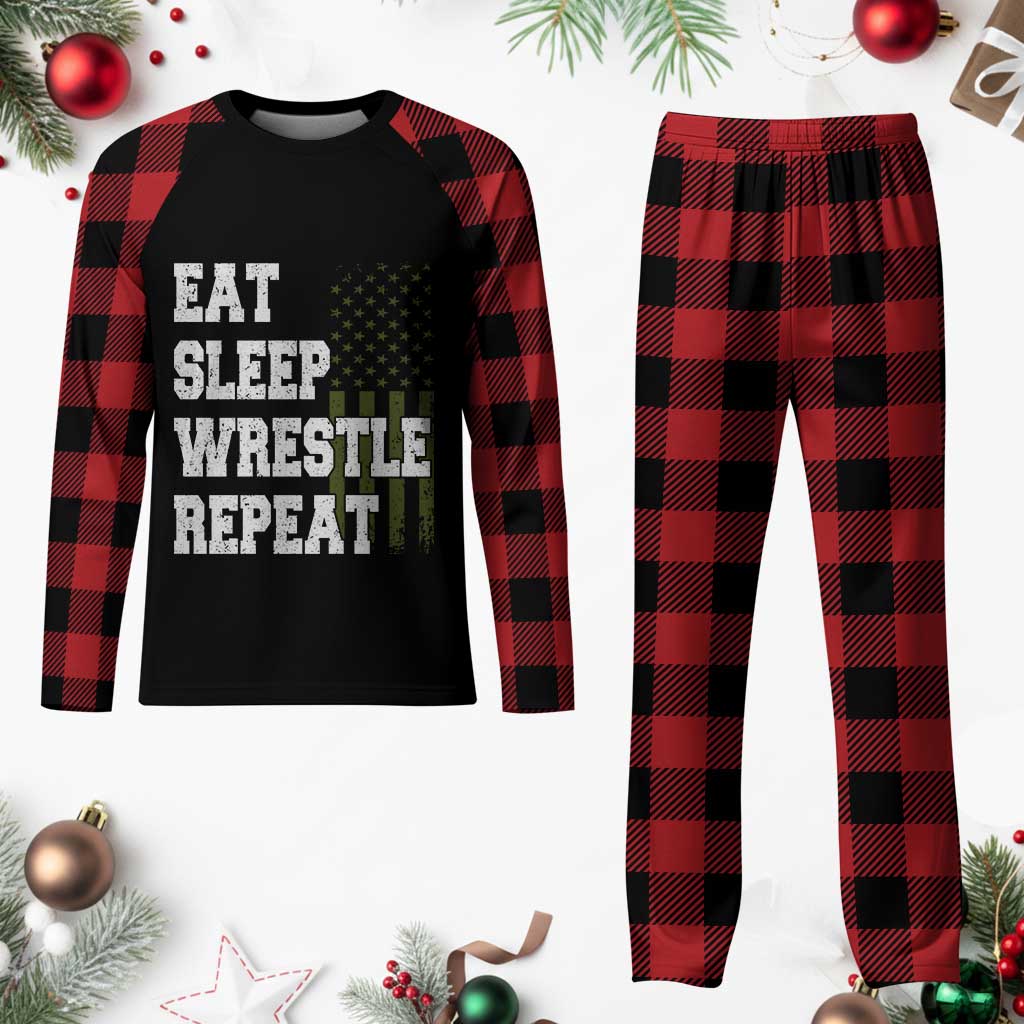 Eat Sleep Wrestle Repeat Plaid Pajama Set Funny Wrestling Gym American Flag TS10 Buffalo Plaid Print Your Wear