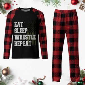 Eat Sleep Wrestle Repeat Plaid Pajama Set Funny Wrestling Gym American Flag TS10 Buffalo Plaid Print Your Wear