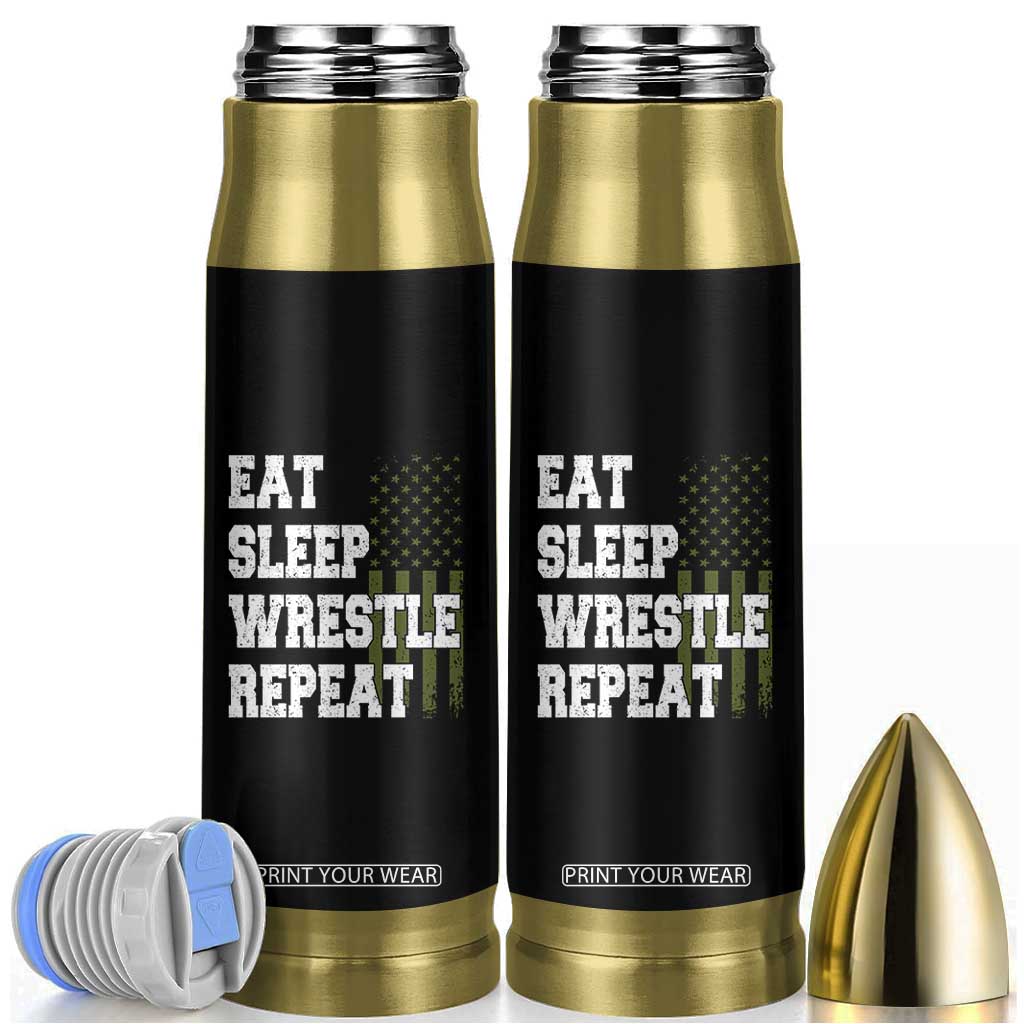 Eat Sleep Wrestle Repeat Bullet Tumbler Funny Wrestling Gym American Flag TS10 Black Print Your Wear