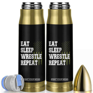Eat Sleep Wrestle Repeat Bullet Tumbler Funny Wrestling Gym American Flag TS10 Black Print Your Wear