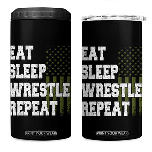 Eat Sleep Wrestle Repeat 4 in 1 Can Cooler Tumbler Funny Wrestling Gym American Flag TS10 One Size: 16 oz Black Print Your Wear
