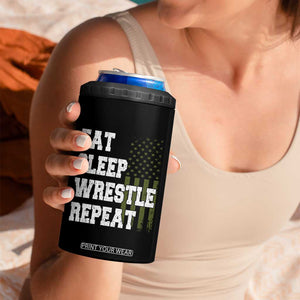 Eat Sleep Wrestle Repeat 4 in 1 Can Cooler Tumbler Funny Wrestling Gym American Flag TS10 Print Your Wear