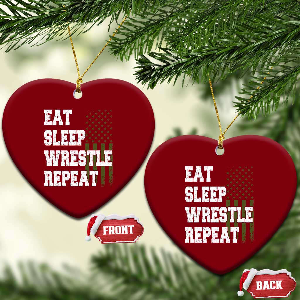 Eat Sleep Wrestle Repeat Ceramic Ornament Funny Wrestling Gym American Flag TS10 Print Your Wear