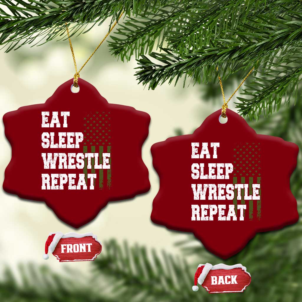 Eat Sleep Wrestle Repeat Ceramic Ornament Funny Wrestling Gym American Flag TS10 Print Your Wear
