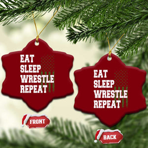 Eat Sleep Wrestle Repeat Ceramic Ornament Funny Wrestling Gym American Flag TS10 Print Your Wear