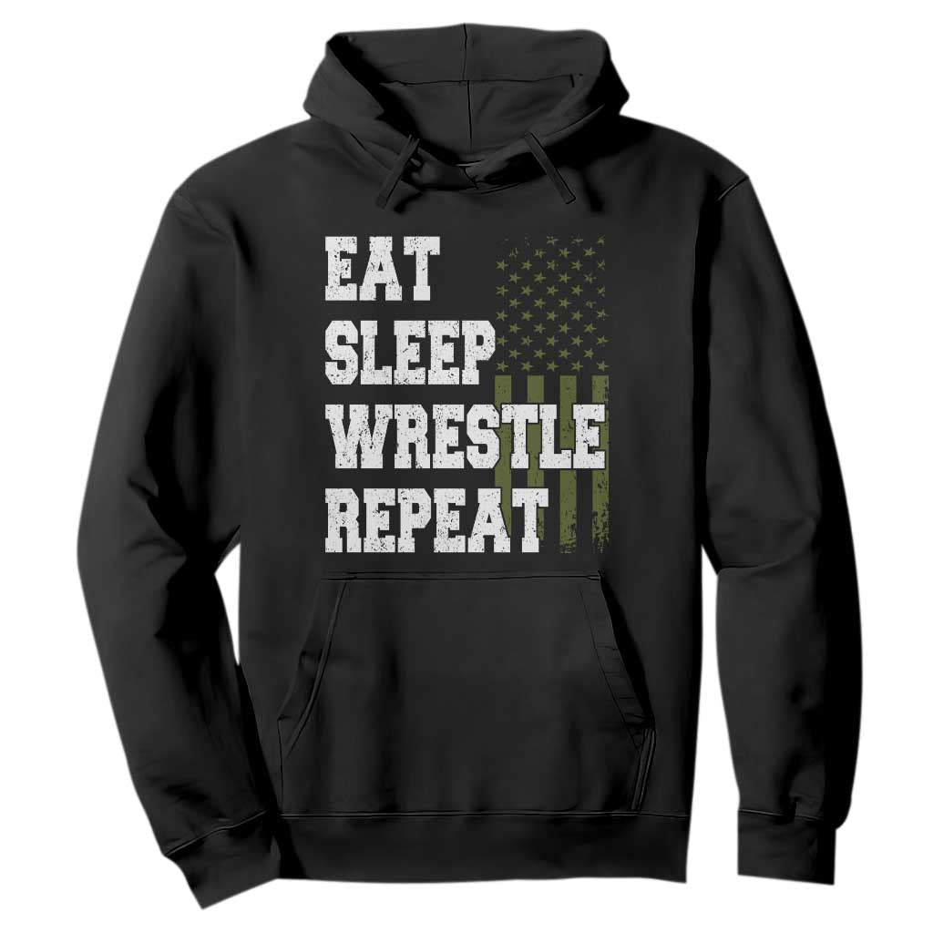 Eat Sleep Wrestle Repeat Hoodie Funny Wrestling Gym American Flag TS10 Black Print Your Wear