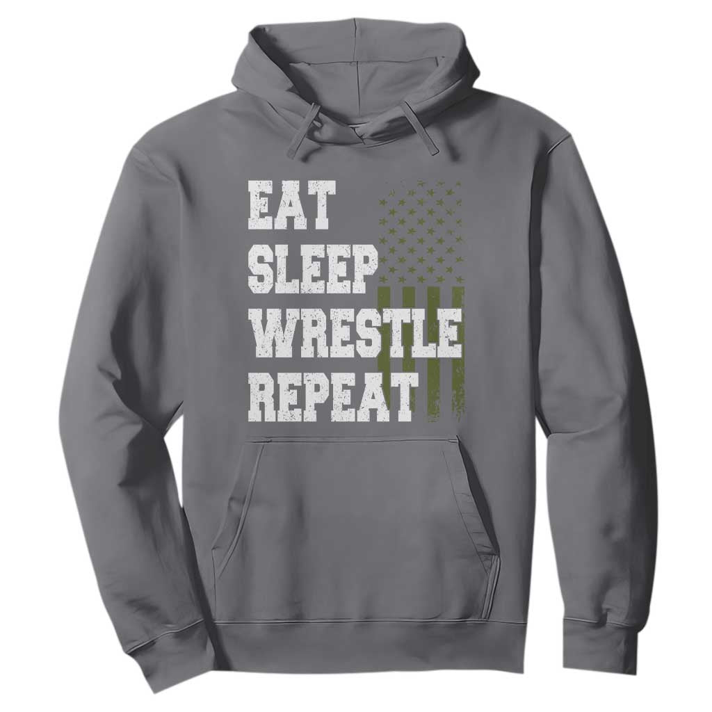 Eat Sleep Wrestle Repeat Hoodie Funny Wrestling Gym American Flag TS10 Charcoal Print Your Wear