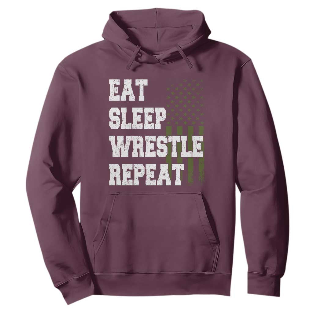 Eat Sleep Wrestle Repeat Hoodie Funny Wrestling Gym American Flag TS10 Maroon Print Your Wear