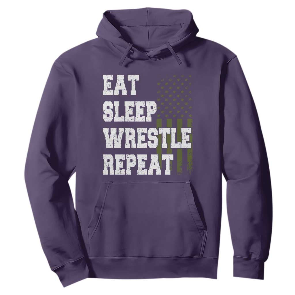 Eat Sleep Wrestle Repeat Hoodie Funny Wrestling Gym American Flag TS10 Purple Print Your Wear