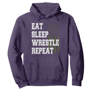 Eat Sleep Wrestle Repeat Hoodie Funny Wrestling Gym American Flag TS10 Purple Print Your Wear