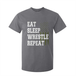 Eat Sleep Wrestle Repeat T Shirt For Kid Funny Wrestling Gym American Flag TS10 Charcoal Print Your Wear
