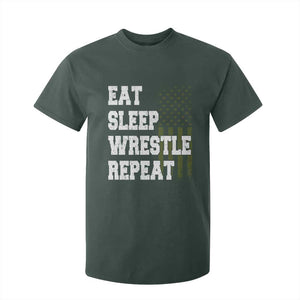Eat Sleep Wrestle Repeat T Shirt For Kid Funny Wrestling Gym American Flag TS10 Dark Forest Green Print Your Wear