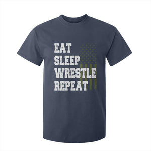 Eat Sleep Wrestle Repeat T Shirt For Kid Funny Wrestling Gym American Flag TS10 Navy Print Your Wear